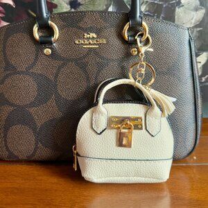 NEW Mini Keychain Handbag with Tassel and Keychain Purse Charm - WHITE